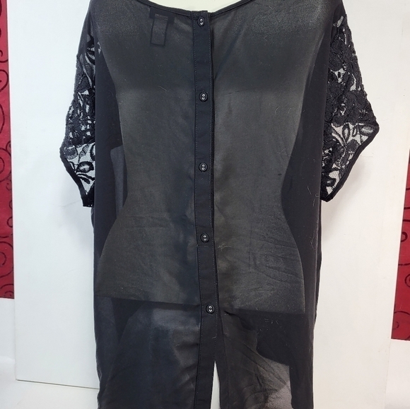 Torrid Black Short Sleeve Lace Sheer Blouse - Picture 7 of 8